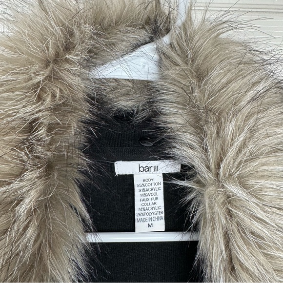 Bar III Cotton Wool Blend Black Cardigan Sweater with removable faux fur Size M - Picture 5 of 9